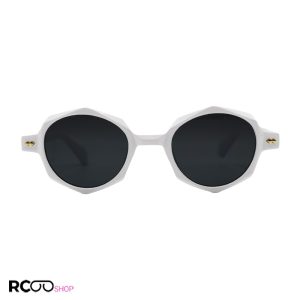عکس از عینک آفتابی گرد با فریم سفید رنگ، طرح دار و لنز دودی تیره موسکات مدل 65014