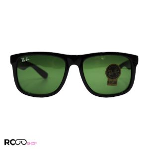 عکس از عینک آفتابی مربعی شکل، مشکی براق و لنز شیشه ای و رنگ سبز برند ری بن مدل 4165