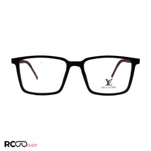 عکس از عینک طبی tr-90 با فریم مشکی، مربعی شکل و دسته فنری و دسته قرمز مدل t2701