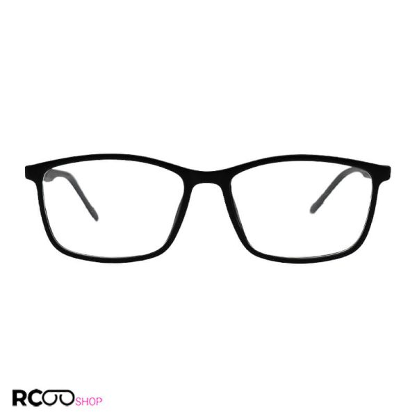 عکس از عینک طبی tr90 با فریم مشکی رنگ، مستطیلی شکل و دسته فنری مدل tr79