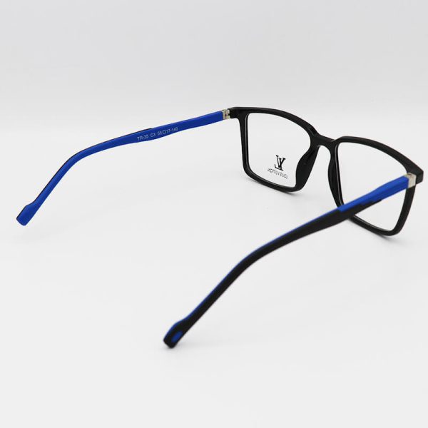 عکس از عینک طبی مستطیلی با فریم مشکی، tr-90 و دسته فنری و آبی مدل tr35