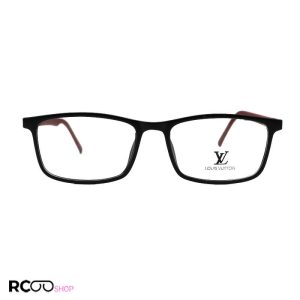 عکس از عینک طبی tr90 با فریم مشکی، مستطیلی شکل و دسته فنری و قرمز مدل t2706