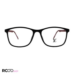 عکس از عینک طبی tr90 با فریم مشکی رنگ، مستطیلی و دسته فنری و قرمز مدل t2707