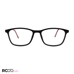 عکس از عینک طبی با فریم مشکی، مستطیلی، تی آر 90 و دسته فنری و قرمز مدل t2715