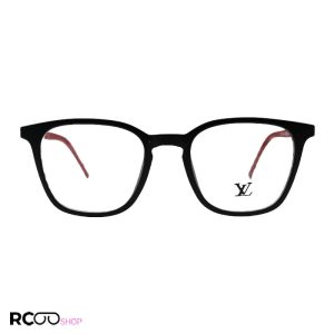 عکس از عینک طبی تی آر 90 با فریم مشکی، مربعی شکل و دسته فنری و قرمز مدل t2705