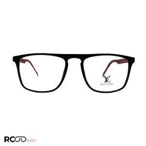 عکس از عینک طبی tr90 با فریم مشکی رنگ، مربعی و دسته فنری و قرمز مدل t2722