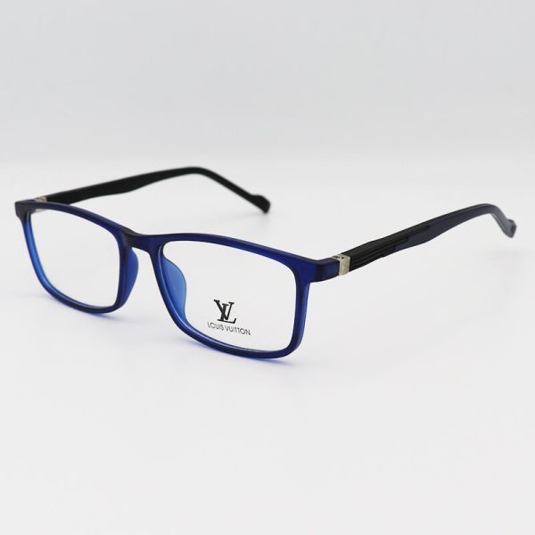 عکس از عینک طبی با فریم مستطیلی شکل، سرمه ای رنگ، tr90 و دسته فنری مدل tr70
