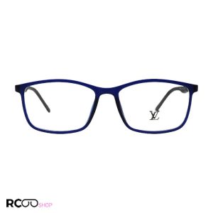 عکس از عینک طبی tr90 با فریم سورمه ای، مستطیلی شکل و دسته فنری مدل tr79