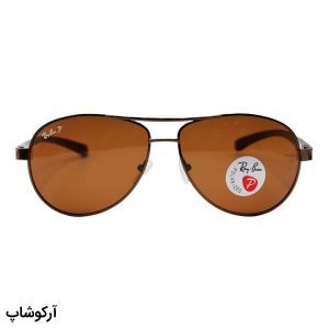 عکس از عینک آفتابی ریبن با فریم خلبانی، قهوه ای رنگ و عدسی پلاریزه و دسته فنری مدل P2049