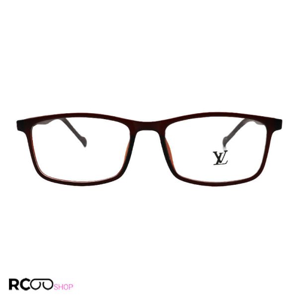 عکس از عینک طبی با فریم مستطیلی، قهوه ای رنگ، tr90 و دسته فنری مدل tr70