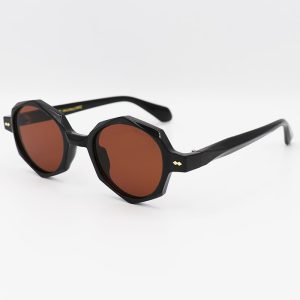عکس از عینک آفتابی گرد با فریم قهوه‌ای تیره، طرح دار و لنز قهوه ای تیره Moscot مدل 65014
