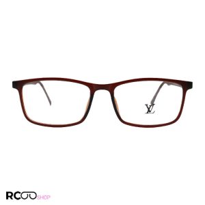 عکس از عینک طبی tr90 با فریم قهوه‌ای، مستطیلی شکل و دسته فنری مدل t2706