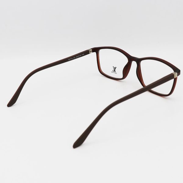 عکس از عینک طبی مستطیلی با فریم قهوه ای، tr-90 و دسته فنری مدل t2714