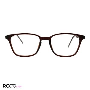 عکس از عینک طبی tr90 با فریم قهوه ای، مستطیلی شکل و دسته فنری مدل t2723
