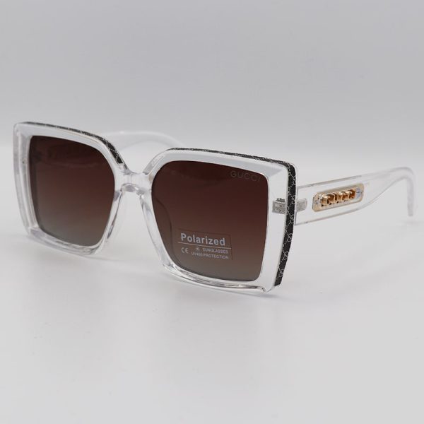 عکس از عینک آفتابی پلاریزه زنانه با فریم بی رنگ و شفاف و لنز قهوه ای گوچی مدل p7633