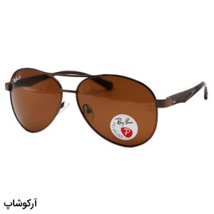 عکس از عینک آفتابی Ray-Ban با فریم خلبانی، رنگ مسی و لنز قهوه ای تیره و پلاریزه مدل P2029