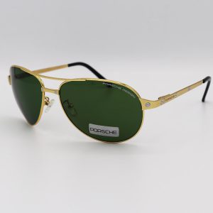عکس از عینک آفتابی خلبانی با فریم طلایی، لنز سبز و آنتی رفلکس پورشه دیزاین مدل T8200589