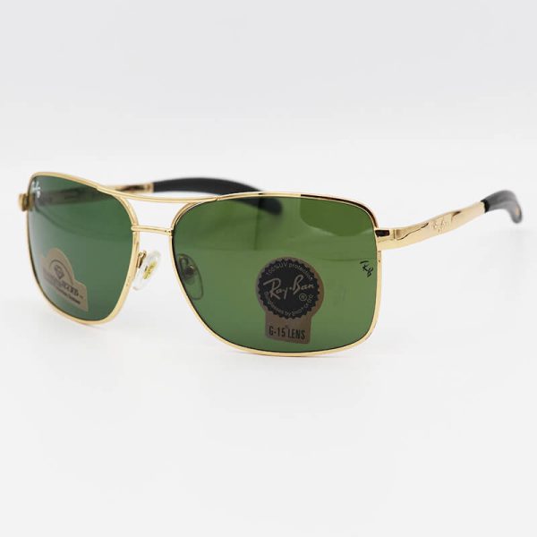 عکس از عینک آفتابی ری بن با فریم مستطیلی و لنز شیشه ای، سبز و آنتی رفلکس مدل ab8335