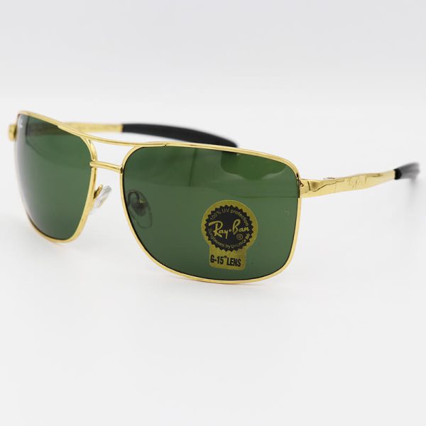 عکس از عینک آفتابی ریبن با فریم طلایی، مستطیلی و لنز سنگ، سبز و آنتی رفلکس مدل am8335