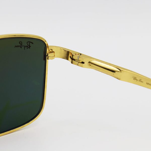 عکس از عینک آفتابی ریبن با فریم طلایی، مستطیلی و لنز سنگ، سبز و آنتی رفلکس مدل am8335