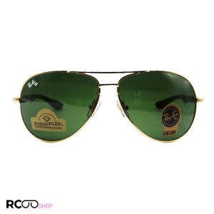 Golden avitator frame and green glass anti reflective uv protection lens ray ban sunglasses model rb3577 gr 1