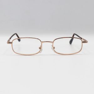 عکس از عینک مطالعه نزدیک بین با فریم طلایی و کیف چرم مدل R49