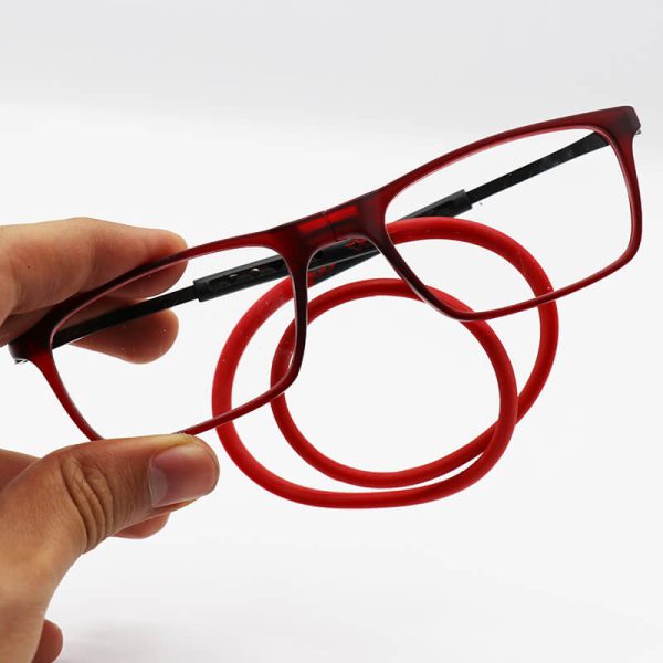 عینک مطالعه مگنتی ژله ای با فریم قرمز و دسته قابل تنظیم مدل ms