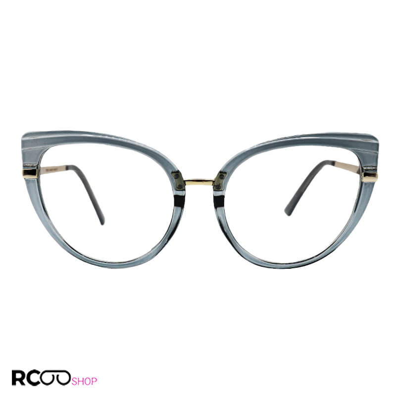Blue-Golden-Cat-Eye-Frame-Medical-Glasses-Model-F11A-Bu-1 عکس از فریم عینک طبی گربه ای با دسته فنری و رنگ آبی و طلایی فندی مدل f11a