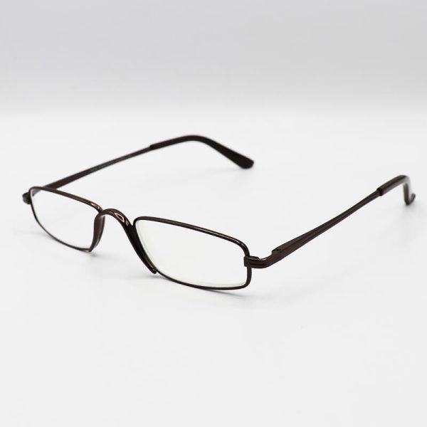 عکس از عینک مطالعه نمره +3. 00 با فریم فلزی، قهوه ای و دسته فنری (آنتی رفلکس) مدل ec05