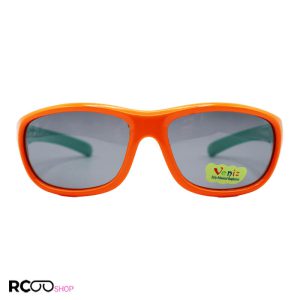 عکس از عینک آفتابی بچگانه پلاریزه با فریم ژله‌ای، نارنجی و دسته سبز مدل p5018