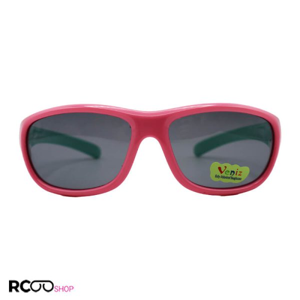عکس از عینک آفتابی بچگانه پلاریزه با فریم ژله‌ای، صورتی و دسته سبز مدل p5018
