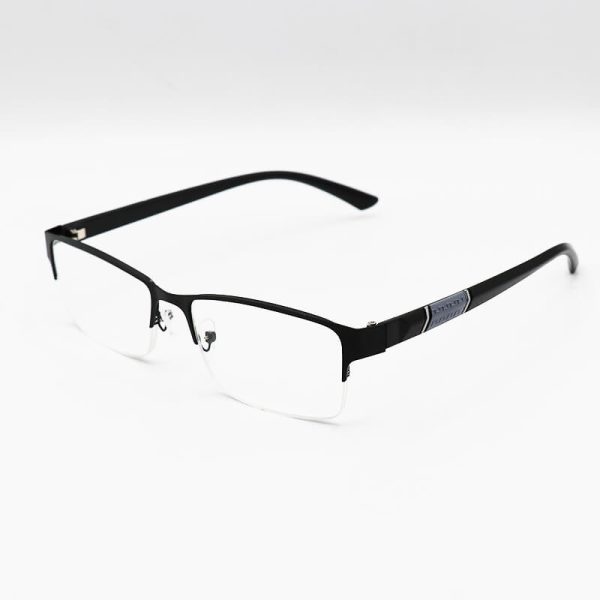 عکس از عینک مطالعه نیم فریم فلزی، مستطیلی، مشکی، دسته کائوچو و لنز بلوکات مدل fb630