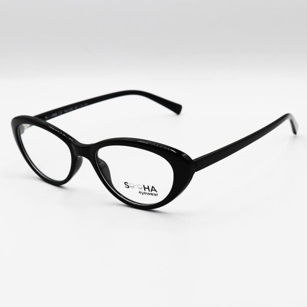 عکس از عینک طبی زنانه با فریم گربه ای، مشکی رنگ و جنس tr90 برند sooha مدل 258