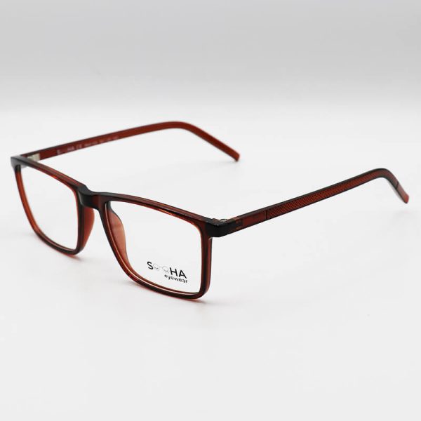 عکس از عینک طبی با فریم قهوه ای رنگ، مستطیلی و tr90 برند سها sooha مدل 123