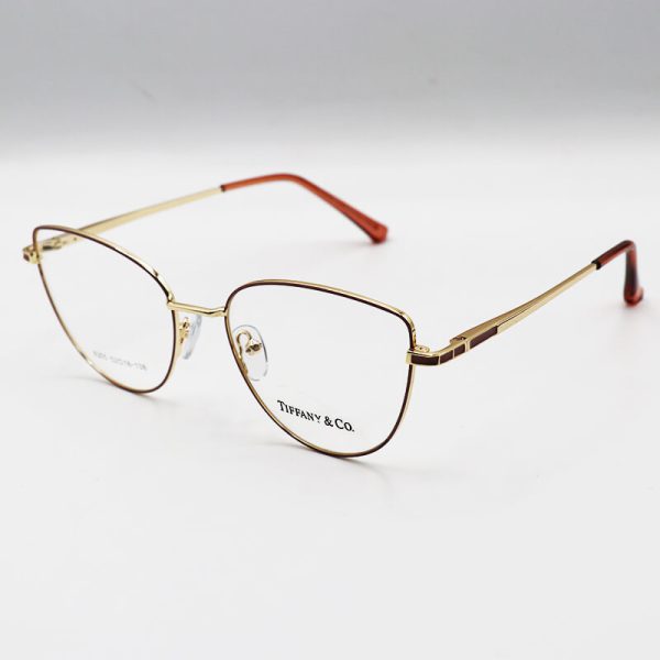 عکس از عینک طبی گربه ای با فریم فلزی، طلایی و قهوه ای رنگ برند تیفانی مدل 8355