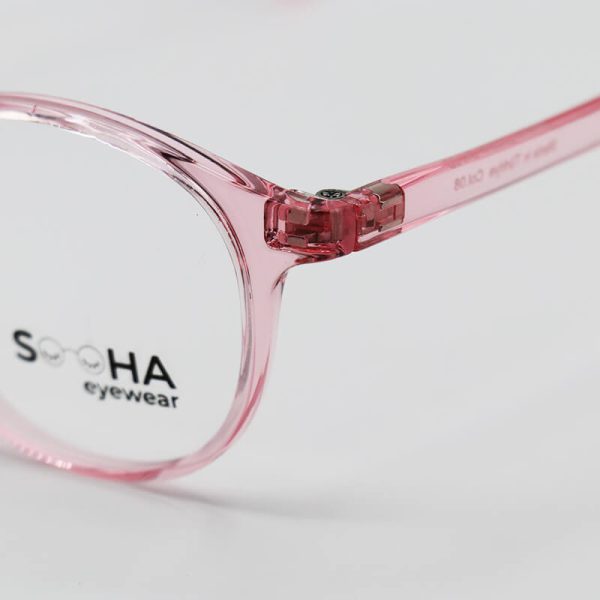 عکس از عینک طبی بچه گانه با فریم صورتی، گرد و tr90 برند سها sooha مدل 113