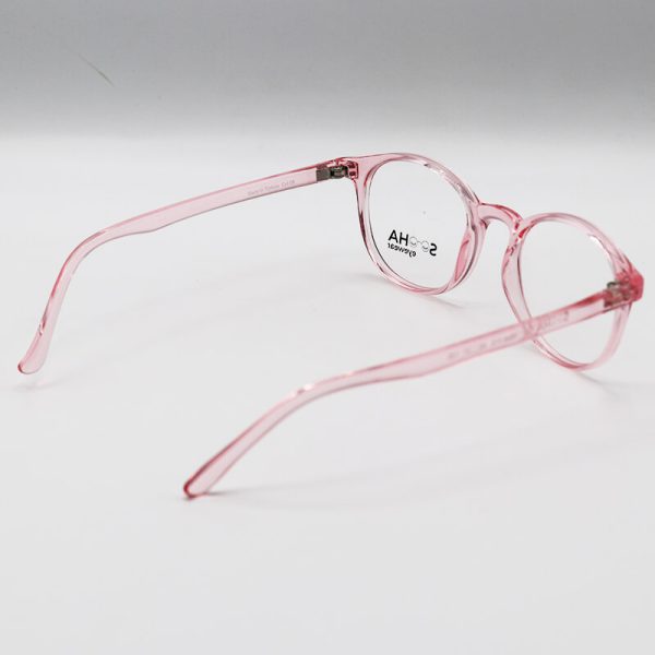 عکس از عینک طبی بچه گانه با فریم صورتی، گرد و tr90 برند سها sooha مدل 113