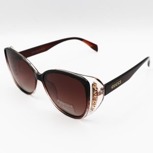 عکس از عینک آفتابی زنانه پلاریزه با فریم قهوه ای، چشم گربه ای و لنز هایلایت GUCCI مدل P2286
