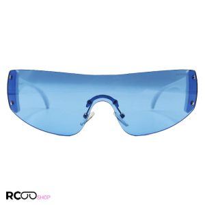 عکس از عینک دید در شب فانتزی با دسته سفید رنگ، فریملس و لنز آبی balenciaga مدل 3553
