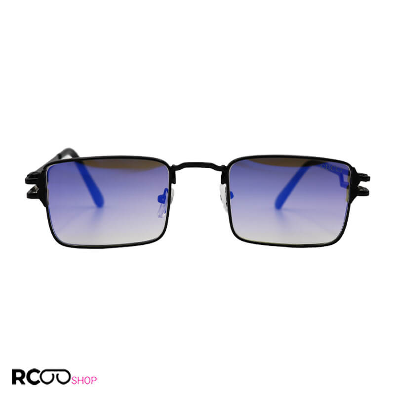 عکس از عینک آفتابی گوچی با فریم مشکی رنگ، مستطیلی شکل، لنز دودی و آینه ای مدل fan01