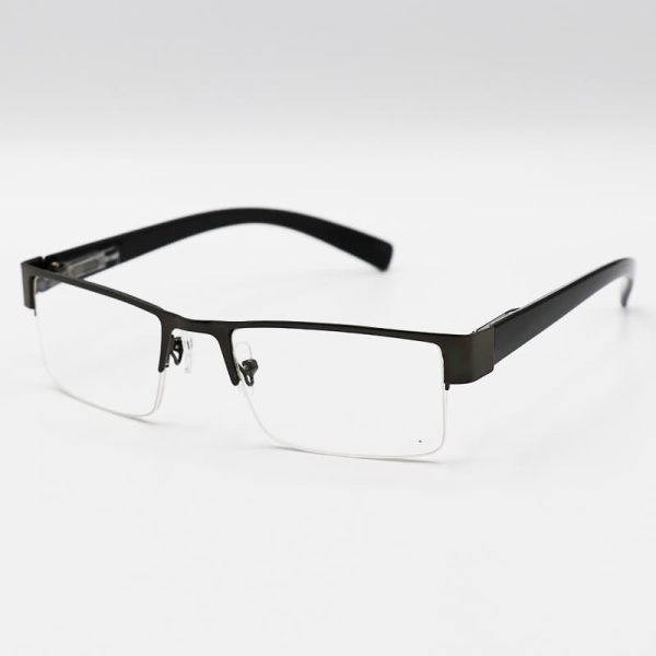 عکس از عینک مطالعه نیم فریم فلزی، مستطیلی شکل، مشکی رنگ و دسته فنری مدل 67914-2