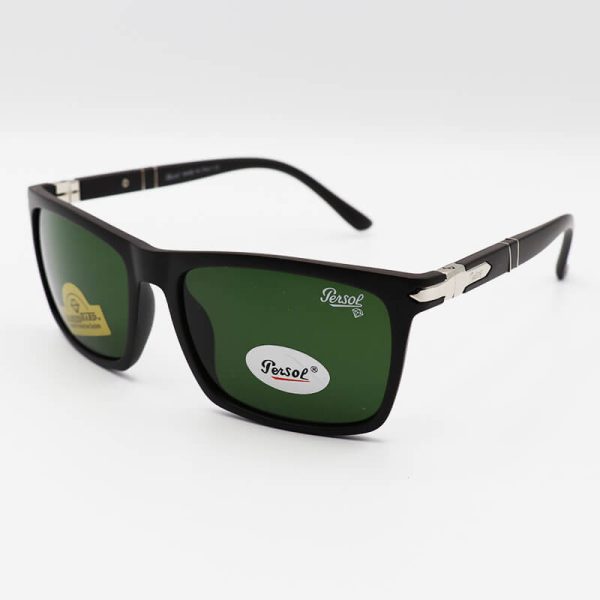 عکس از عینک آفتابی persol با فریم قهوه‌ای تیره، مستطیلی، لنز سنگ، سبز رنگ و آنتی رفلکس مدل 2802g