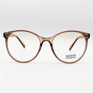عکس از عینک بلوکات با فریم قهوه ای رنگ، از جنس کائوچو، شکل گرد و لنز UV400 مدل 28020