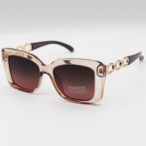 عکس از عینک آفتابی زنانه Versace با فریم عسلی، دسته طرح زنجیری و لنز پلاریزه و قهوه ای مدل 3322