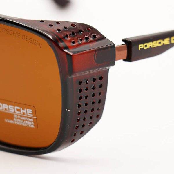 عکس از عینک آفتابی بغل دار porsche design با فریم قهوه ای، مربعی شکل و لنز پلاریزه مدل p192