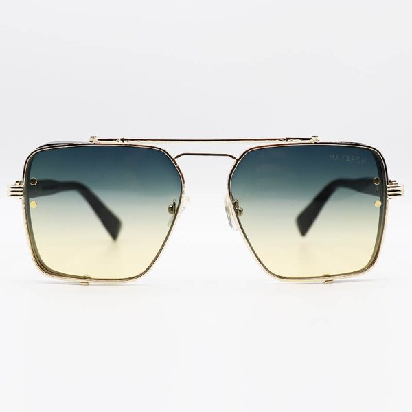 عکس از عینک آفتابی میباخ با فریم رنگ طلایی، چندضلعی شکل و عدسی دو رنگ سایه روشن مدل 251
