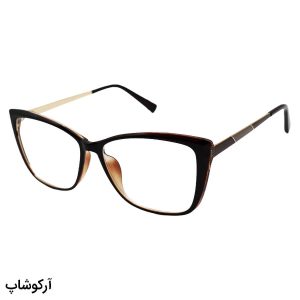 عکس از عینک طبی زنانه گربه ای با فریم قهوه ای رنگ و تک کاوره مدل 8656