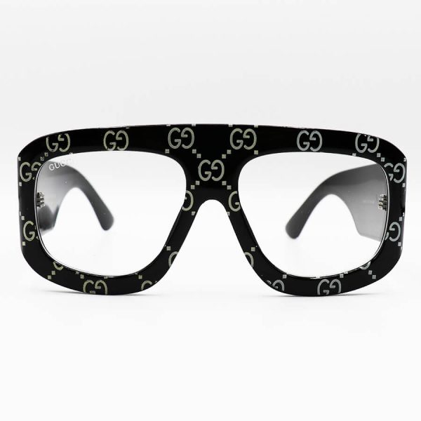 عکس از عینک شب فانتزی gucci با فریم مشکی رنگ، مربعی شکل، دسته پهن و لنز بی رنگ مدل 6009