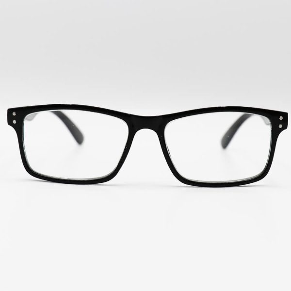 عکس از عینک مطالعه نزدیک بین با عدسی سنگ و شیشه ای، فریم مشکی رنگ، مستطیلی و دسته فنردار مدل 711