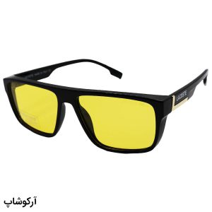 عکس از عینک دید در شب lacoste با فریم مشکی رنگ، مستطیلی شکل، لنز پلاریزه و زرد رنگ مدل 21065